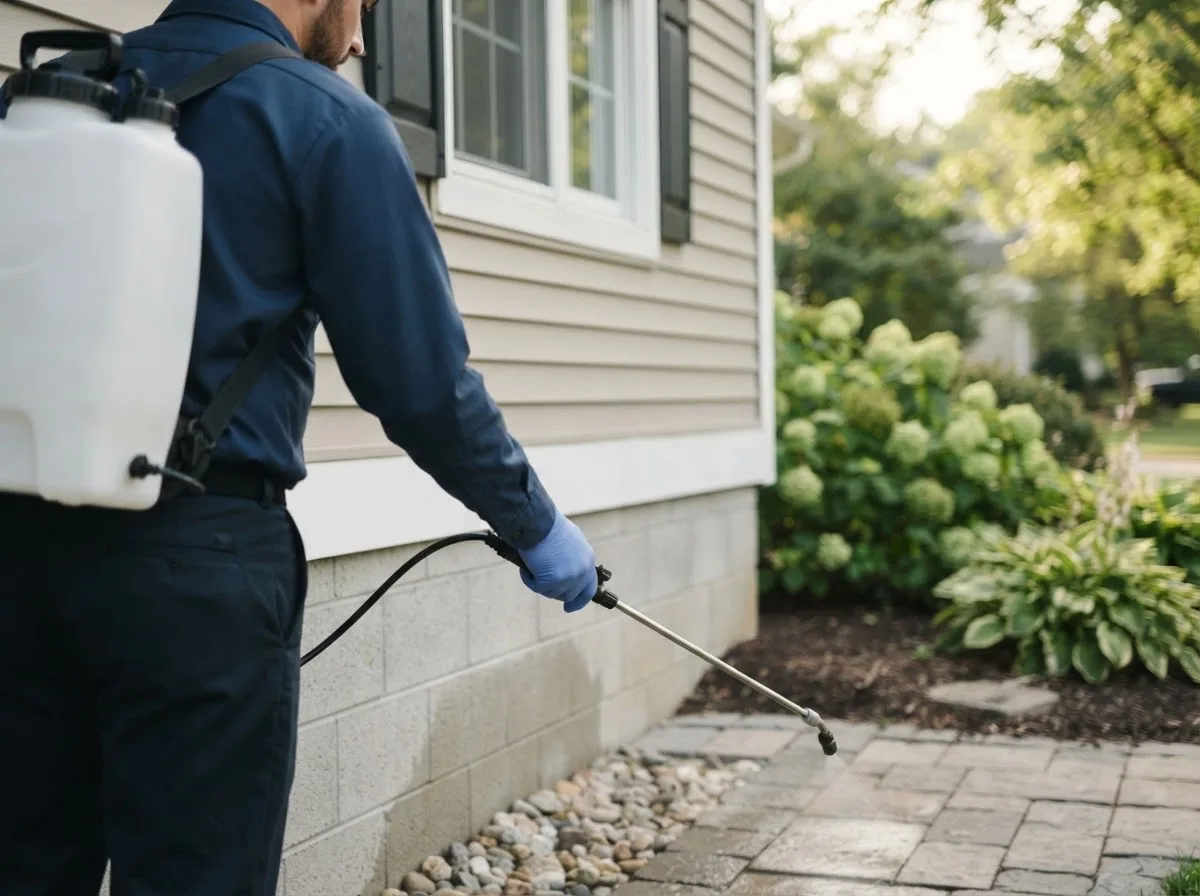 Pest control technician inspecting a home in Webbville, KY